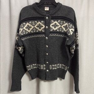Vintage Nordic Icelandic cardigan Wool Grey/cream SZ M/L ??? Gorpcore EUC